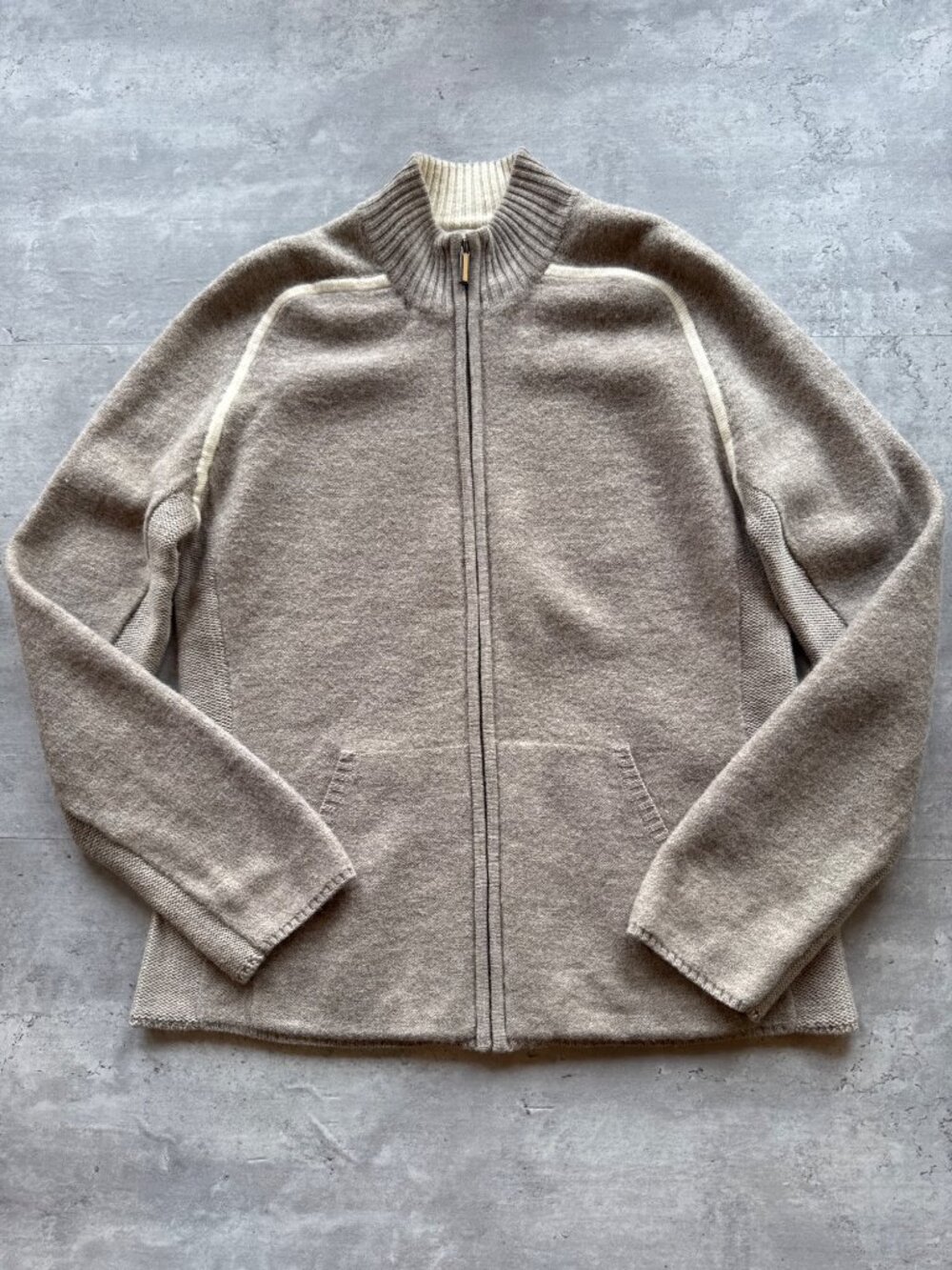 Smartwool 100% Wool Zip Cardigan, Pockets, Oatmeal, Cream, Women's Medium